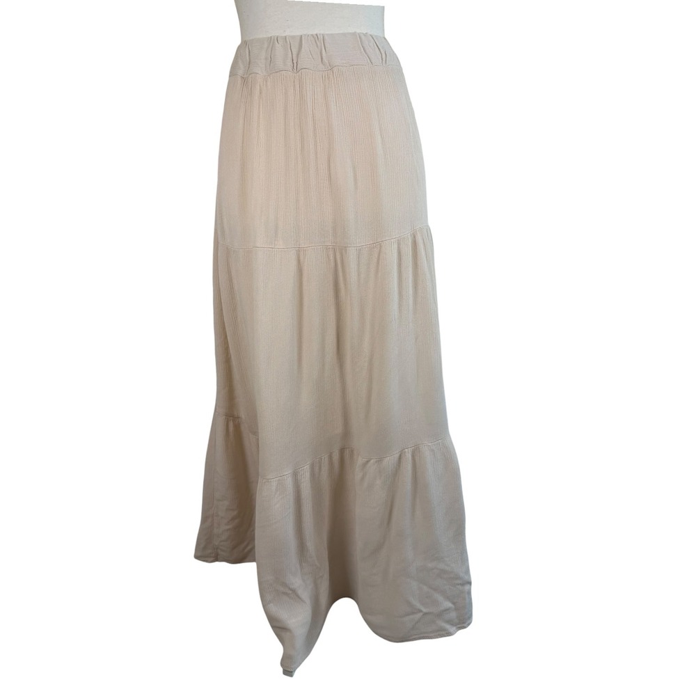 Haute Monde Tiered Maxi Skirt Womens L Cream Gauze Rayon Boho Flowy Lined Resort - Picture 15 of 16